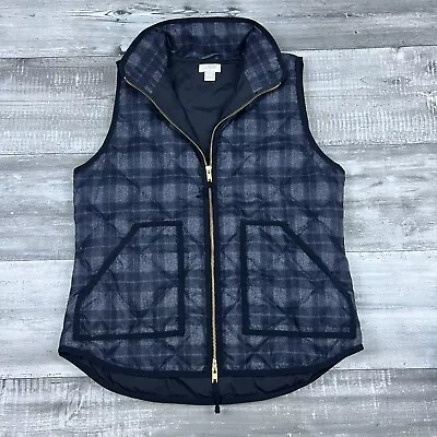 J Crew Vest Womens Small Quilted Puffer Pockets Black Plaid Zipper Down Feathers • $22.95