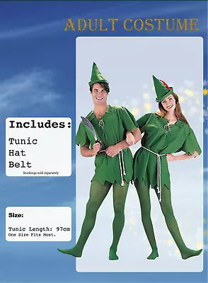 Peter Pan Adult Costume Unisex Tunic Rope-Belt Hat • $27.95