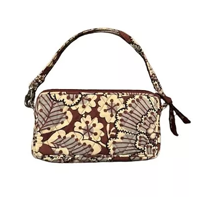 Vera Bradley Slate Blooms All In One Zip Wristlet Brown & White Pretty Casual • $13