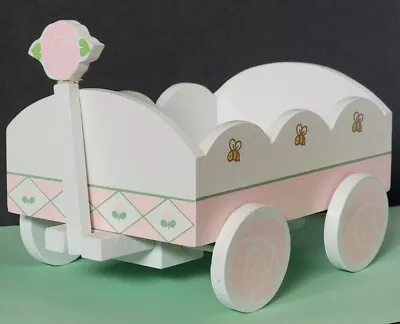 Little Wooden Wagon 6.5 X4.75 X3.75  White & Pink W/ Roses & Bees *DECOR ONLY* • $4.99