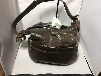 TYLIE MALIBU Once Bitten Brown Glazed Leather Bucket/shoulder Bag Purse GUC • $39.99