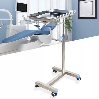 Stainless Steel Mobile Tray Stand Rolling Cart Rack Adjustable Medical Equip New • $59