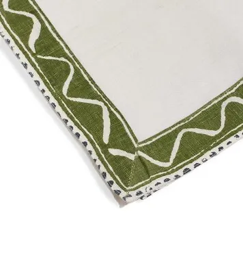 £50 • Buy Oka Linen Napkins X4 BNWT Tide With Scallop Edge Putting Green Line Luxury 
