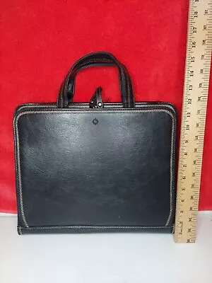 Franklin Covey Black Leather Zipper 3 Ring Briefcase Binder (No Shoulder Strap) • $39.85