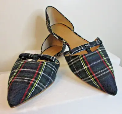 J Crew H1125 WOMENS SHOES 8.5 BLUE Tartan Plaid D'Orsay Ballet Flat NEW SO CUTE • $39.99