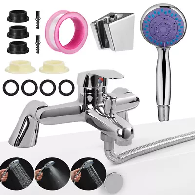 Bath Filler Tap Shower Mixer Taps Luxury Bathroom Chrome Sinkwith Hand Held Set • £22.99