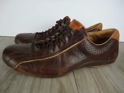 Fossil Brown Leather Driving Shoes Men 10 Lace Up Casual 90s Y2K Classic Logo • $27.95