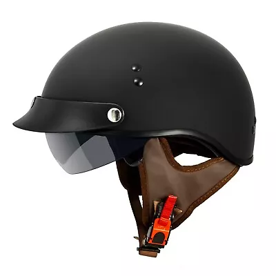 VCAN Cruiser Half Face Motorcycle Helmet With Drop-Down Sun Visor Removable Peak • $64.99