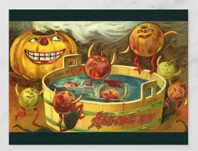 *Halloween* Postcard: Gourd & Veggie Pool Party Vintage Image~Reproduction • $4.15