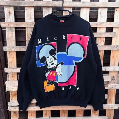 £14.99 • Buy Vintage 1990s Mickey Mouse Black Sweatshirt Medium