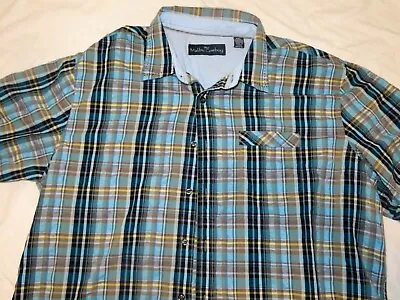 MALIBU COWBOY SS Blue Plaid Button Front Shirt 100% Cotton XXL • $19.99