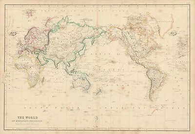 The World On Mercator's Projection By John Bartholomew 1860 Old Antique Map • $105.68