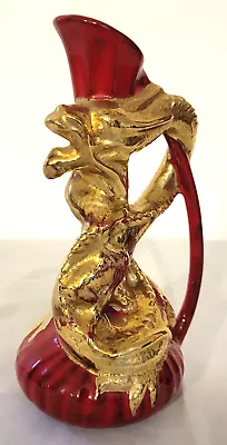 Mid-Century Red & Gold Dragon Vase Pitcher Ewer James Ware • $125