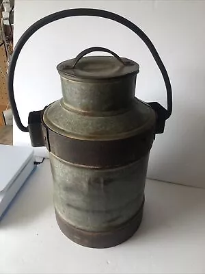 Antique Small Milk Can Pail Bail Handle Galvanized Metal Heavy Duty 16”x12”x9” • $169