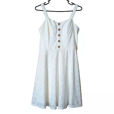 A. Byer Women's Medium Sleeveless Lace Eyelet Fit And Flare White Lined Dress • £19.27