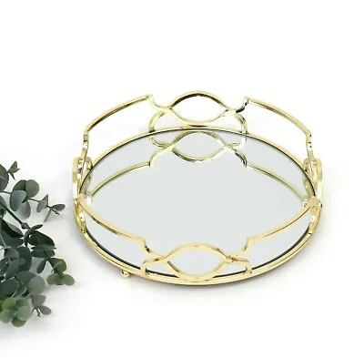 £13.75 • Buy Gold Metal Mirror Glass Candle Plate Perfume Decorative Round Display Tray 21cms