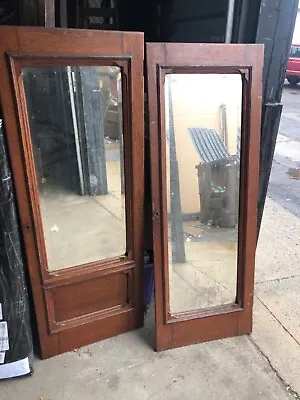 Pair Vintage Built In Cabinet Doors Mirrored C1880 Quartersawn Oak 60” X 22.5” • $469