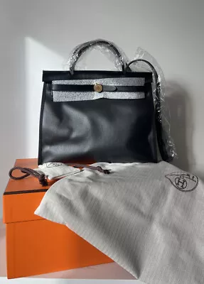 *brand New* HermÈs 31 Herbag Zip 31 Bag Toile H Berline Vache Hunter Black Ecru • $7500