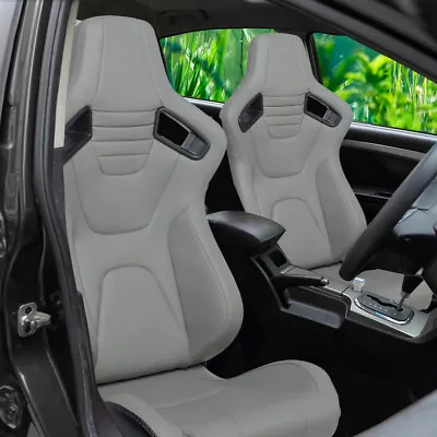 1 Pair Car Seats Racing Seats PU Leather Recline Bucket Seats W/2 Sliders Gray • $351.66