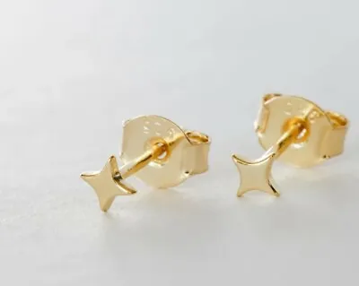 Men's Ultra Tiny Solid Metal Star Stud Earing 14k Yellow Gold Plated Silver • $9.99