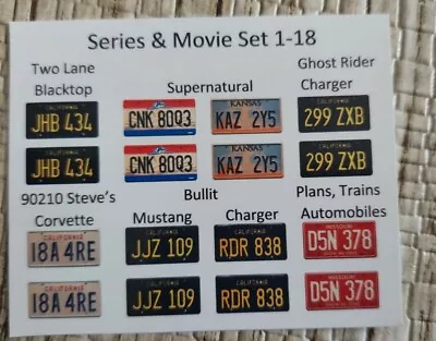 Movie & Series 1:18 Scale Water Slide License Plate Decals White Backing #11 • $8.50