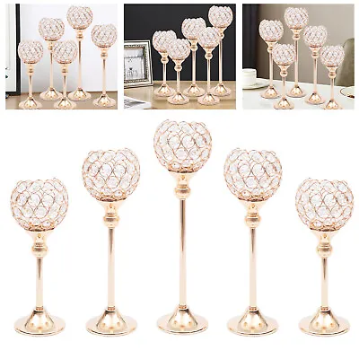 Gold Crystal Candle Holders Tealight Candlesticks Table Decor Centerpieces 5Pcs • $26.60