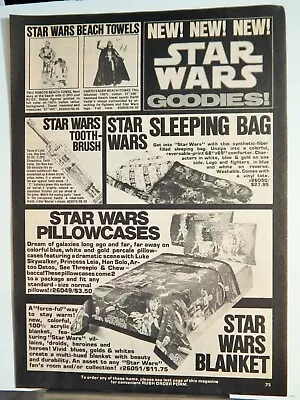 Star Wars Towels / Sleeping Bag / Toothpaste / Blanket Original    Vtg 1978 Ad  • $18.88