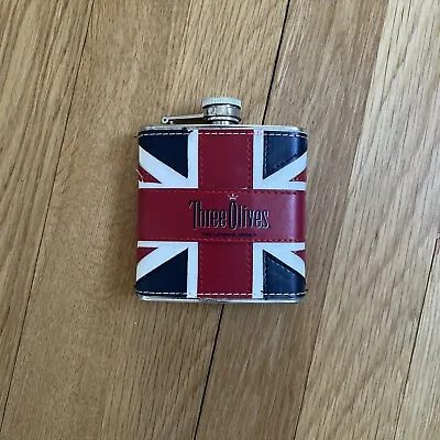 The London Vodka Three Olives Great Britain Motif Flask. 6 OZ. Stainless Steel • $9.95