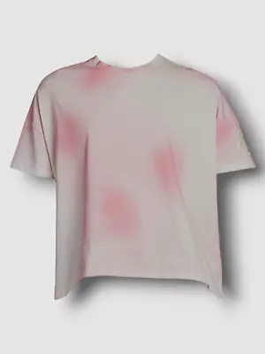 $370 Moncler Women's Pink Oversized Spray Paint Cropped Short Sleeve T-Shirt M • £100.35