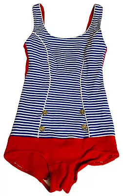 Vintage Little Girl Adult XXS Swimsuit One Piece Red White Blue Sailor Retro • $69.99