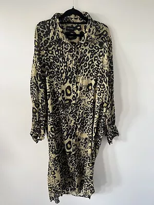 ADINE UNDONE Long Duster Tunic Dress Shirt Versatile Animal Print Green Size L • $55