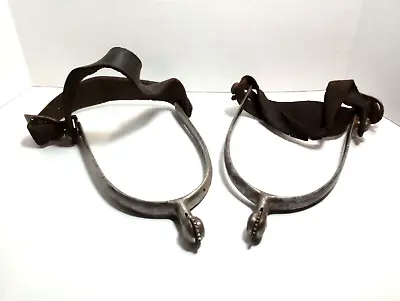 Vtg Pair Of Unbranded Western Cowboy Spurs With Leather Straps In Nice Shape! • $49.57