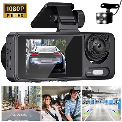 HD 1080P Dash Camera Front And Rear Inside Car DVR Dash Cam Video Recorder 3 Len • $51.49