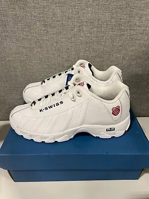 Men K-Swiss ST329 CMF Leather Shoes 03426-130 White Navy Red • $64.99