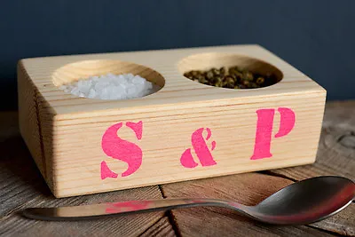 Eco-friendly Salt And Pepper Pinch Pots Handmade From Pine With S & P Stencil • £8.99