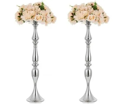 Nuptio Silver Vases For Wedding Centrepieces - 2 Pcs 80cm Tall Wedding Table • £29.99