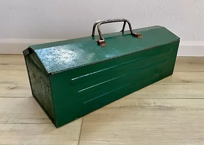 Vintage Painted Green Metal Tool Box With Tray Tool Chest Primitive Antique • $27.50