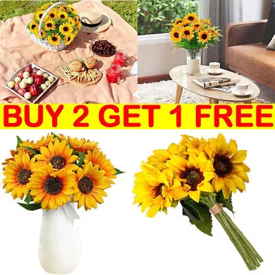 7 Heads Artificial Sunflowers Fake Flower Bouquet Garden Wedding Party Decor • £3.99