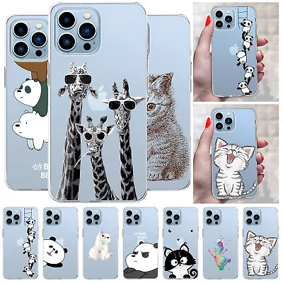 Animal Printed Clear Soft TPU Case Cover For Apple IPhone 15 14 Pro Max 13 12 11 • £5.34