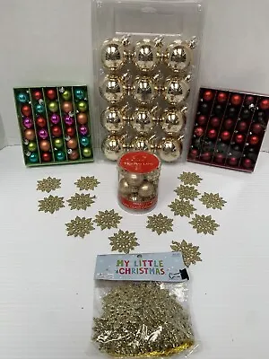 Miniature Christmas Tree Ornaments Lot 84 Small Balls And 48 Gold Glitter Motifs • $16