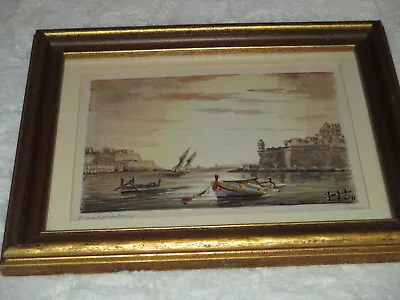 Vintage 1976 Venice Italy Grand Harbour 5 X 7 Watercolor Sketch Framed Painting • $59.99