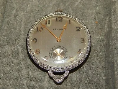 Vintage Longines PLATINUM And DIAMOND Pocket Watch 17 Jewel Made C 1914 • $1600