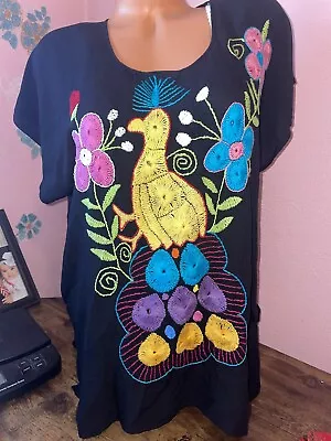 Mexican Women’s Sz  XL Blouse/Top Black Multicolors Embroidered Flowers(B) • $25