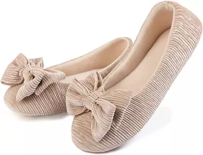 Women's Lightweight Ballerina Slippers Bow-knot Ladies Soft House Shoes Size • $17.99