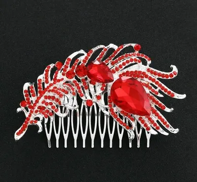 Wedding Prom Vintage Luxury Red Crystal Feather Shape Comb Hair Accessories  • $8.99