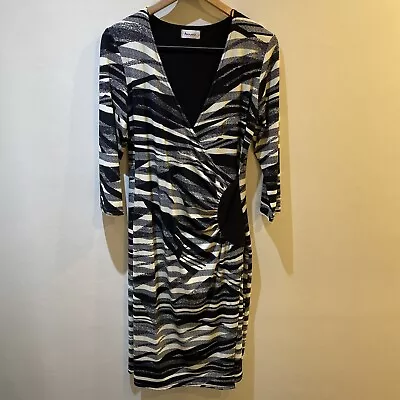 Anonymous Vintage Flattering Midi  Dress Size Uk 12 Black Off White VGC • $11.09