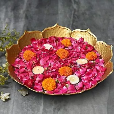 Lotus Design Urli Bowl For Floating Flowers And Tea Light Candles (Golden) 8 Inc • $31.60