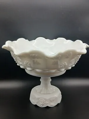 Westmoreland Milk Glass Pedestal Compote Epergne Bowl Paneled Grape Vintage Mint • $34.95