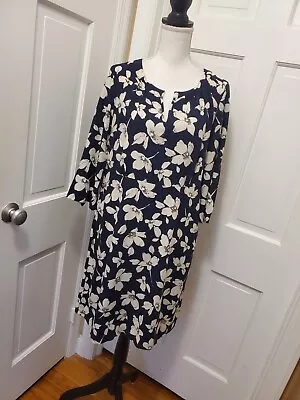 J. Jill Womens Dress MED Blue Floral 3/4 Sleeve Pockets Rayon A-Line Side Zipper • $19.99