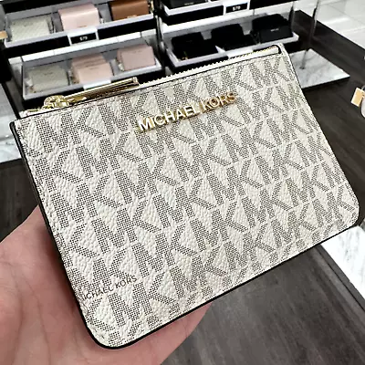 Michael Kors Jet Set Travel Small Top Zip Coin Pouch ID Holder Wallet Vanilla • $39.95